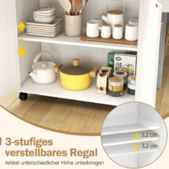 Küchenwagen mit Arbeitsplatte rollbare Kücheninsel mit Schublade & verstellbarem Regal Servierwagen Natur + Weiß