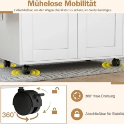Küchenwagen mit Arbeitsplatte rollbare Kücheninsel mit Schublade & verstellbarem Regal Servierwagen Natur + Weiß