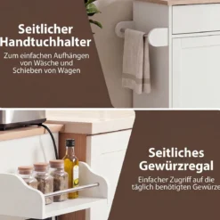 Küchenwagen mit Handtuchhalter Gewürzboard Schublade & Steckdose Kücheninsel Rollbarer Küchenschrank