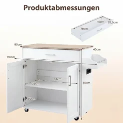 Küchenwagen mit Handtuchhalter Gewürzboard Schublade & Steckdose Kücheninsel Rollbarer Küchenschrank