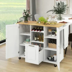 Küchenwagen mit Klapparbeitsplatte & 4 Drehbaren Rollen & Tiefer Schublade Kücheninsel Weiß