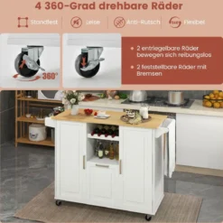 Küchenwagen mit Klapparbeitsplatte & 4 Drehbaren Rollen & Tiefer Schublade Kücheninsel Weiß