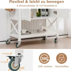 Küchenwagen mit Schrank & Ablage & Handtuchhalter & Gewürzregal Servierwagen Weiß