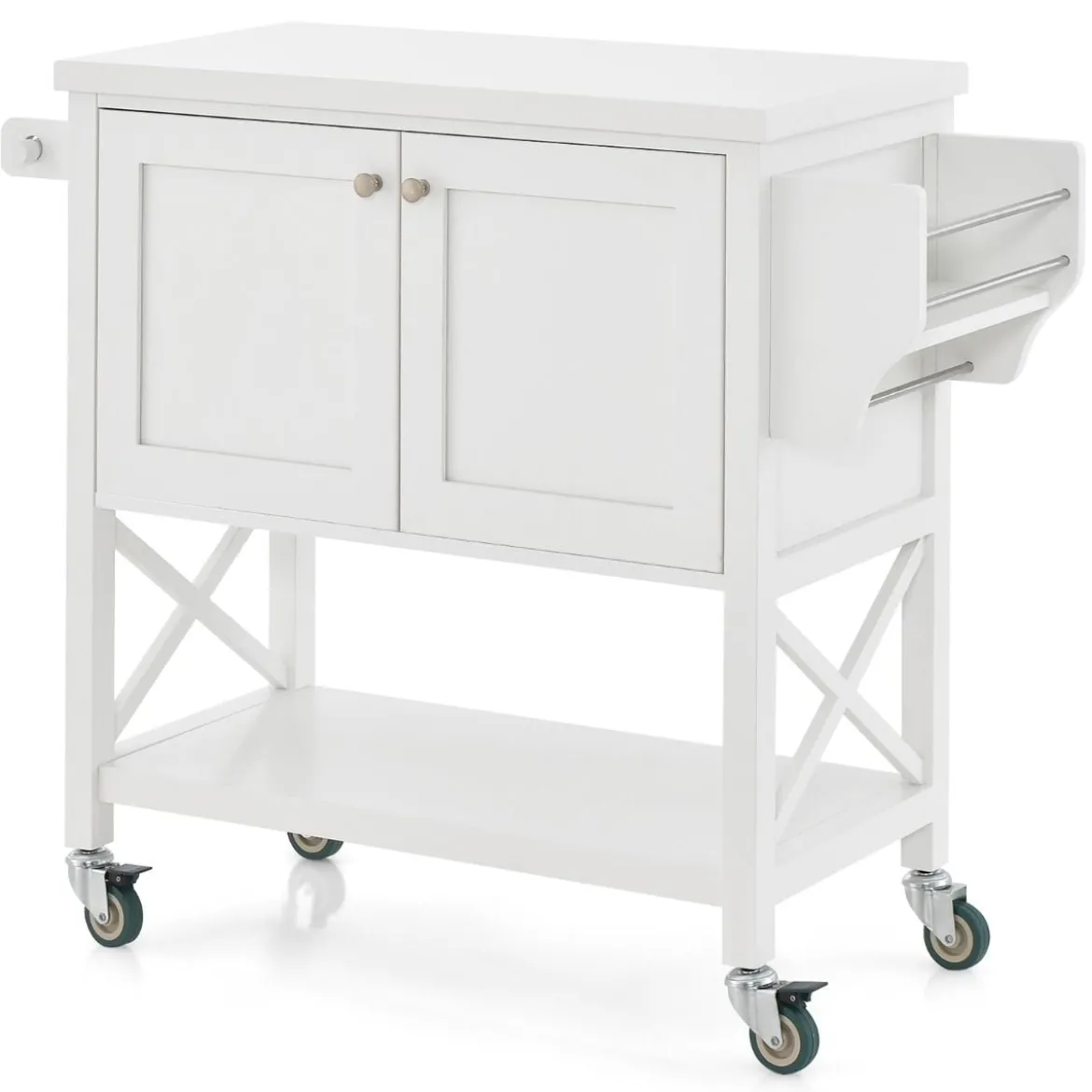 Küchenwagen mit Schrank & Ablage & Handtuchhalter & Gewürzregal Servierwagen Weiß