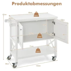 Küchenwagen mit Schrank & Ablage & Handtuchhalter & Gewürzregal Servierwagen Weiß