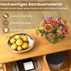 Küchenwagen mit Stauraum Bambus-Rollwagen Servierwagen mit Schublade 3 offene Regale Einzeltür-Schrank Natur
