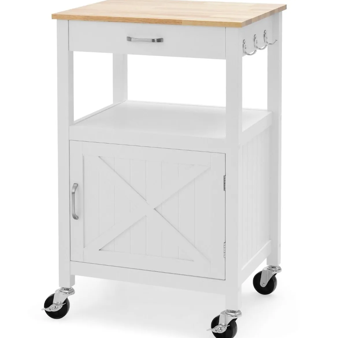Küchenwagen Rollende Kücheninsel mit Gummiholzplatte 56 x 45 x 91 cm Weiß