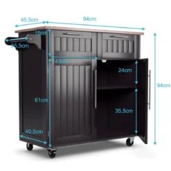 Küchenwagen Rollender Servierwagen mit Schubladen und Schränken 94 x 45,5 x 94,5 cm Kaffee