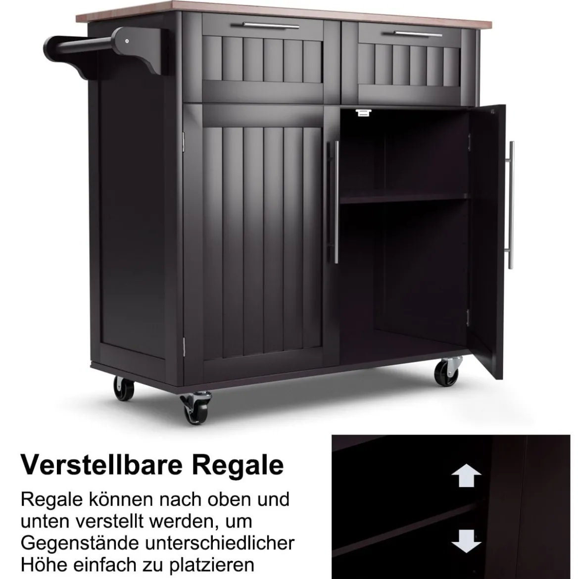 Küchenwagen Rollender Servierwagen mit Schubladen und Schränken 94 x 45,5 x 94,5 cm Kaffee