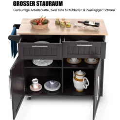 Küchenwagen Rollender Servierwagen mit Schubladen und Schränken 94 x 45,5 x 94,5 cm Kaffee
