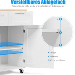 Küchenwagen Rollender Servierwagen mit Schubladen und Schränken 94 x 45,5 x 94,5 cm Weiß