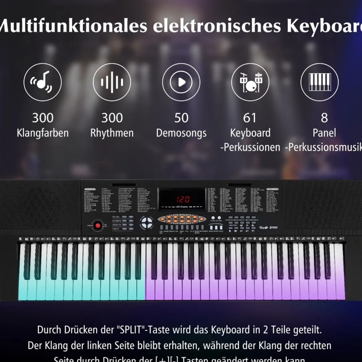Keyboard Piano für Anfänger mit 61 Tasten Digitalpiano mit 300 Tönen
