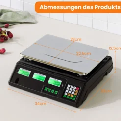 40 kg Digitale Ladenwaage Preisrechnende Lebensmittelwaage aus Edelstahl mit Beidseitigem LCD-Display