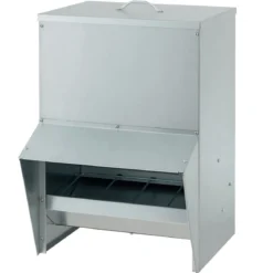 22 kg Kapazität verzinkter Hühnerfütterer Wandmontierter automatischer Geflügelfutterspender mit Deckel