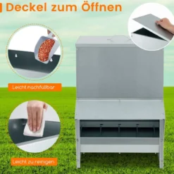 22 kg Kapazität verzinkter Hühnerfütterer Wandmontierter automatischer Geflügelfutterspender mit Deckel