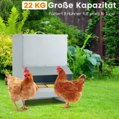 22 kg Kapazität verzinkter Hühnerfütterer Wandmontierter automatischer Geflügelfutterspender mit Deckel