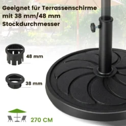 18 kg schwerer Schirmständer mit 54 cm Durchmesser für Schirmstangen von φ38/48 mm