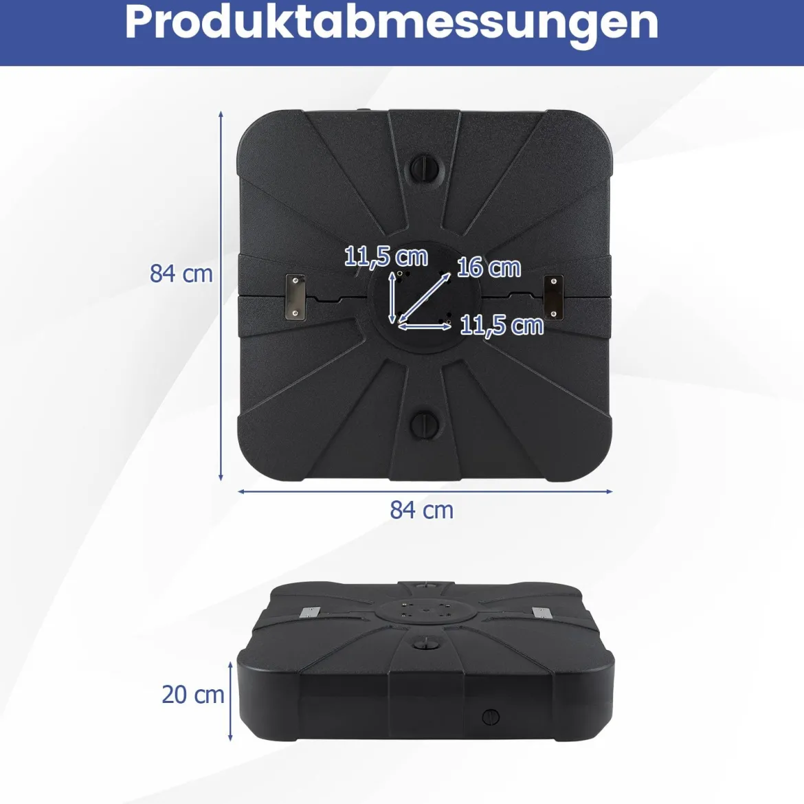 130 kg Sonnenschirmständer mit Rollen HDPE 84cm quadratisch füllbar für Garten Terrasse Poolbereich Schwarz