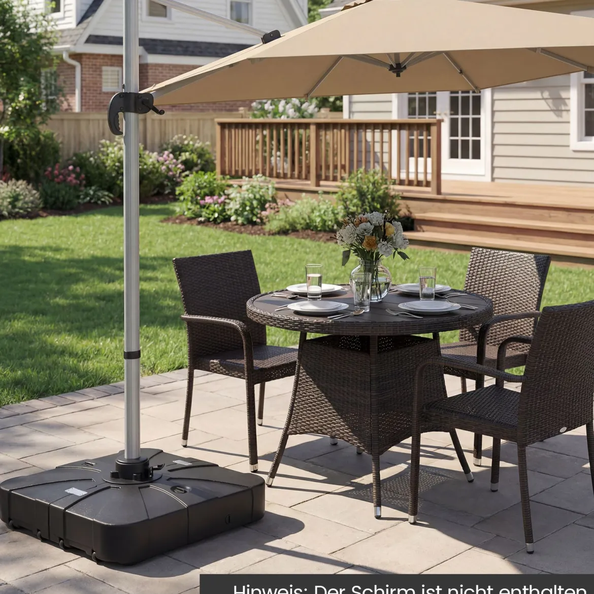 130 kg Sonnenschirmständer mit Rollen HDPE 84cm quadratisch füllbar für Garten Terrasse Poolbereich Schwarz