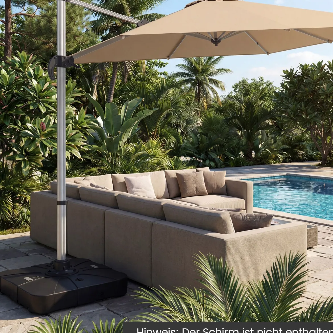 130 kg Sonnenschirmständer mit Rollen HDPE 84cm quadratisch füllbar für Garten Terrasse Poolbereich Schwarz