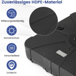 130 kg Sonnenschirmständer mit Rollen HDPE 84cm quadratisch füllbar für Garten Terrasse Poolbereich Schwarz