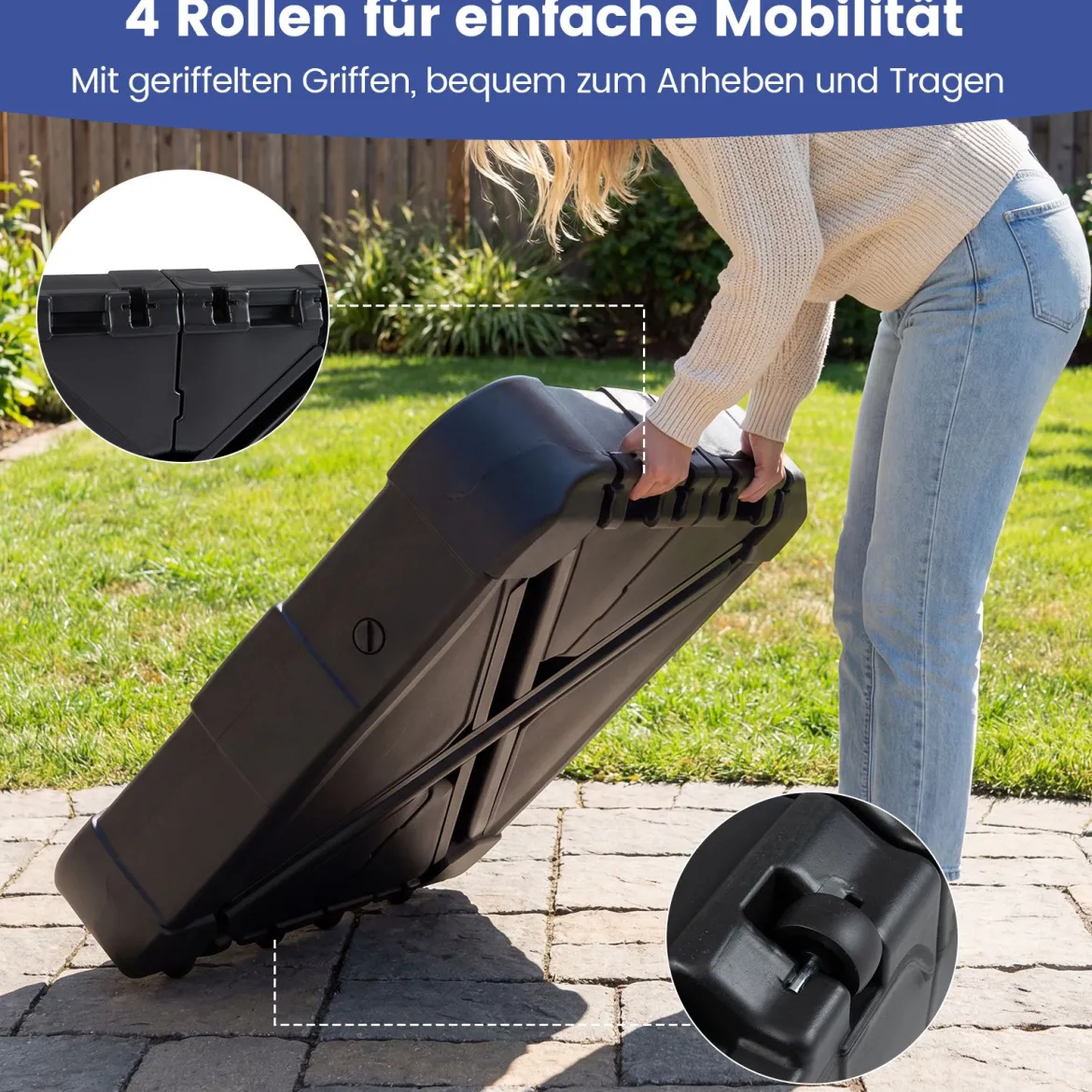 130 kg Sonnenschirmständer mit Rollen HDPE 84cm quadratisch füllbar für Garten Terrasse Poolbereich Schwarz