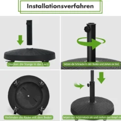 23 kg Sonnenschirmständer mit Rollen Φ52 cm Marktschirmständer Rund Schwarz
