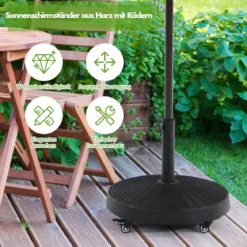 23 kg Sonnenschirmständer mit Rollen Φ52 cm Marktschirmständer Rund Schwarz