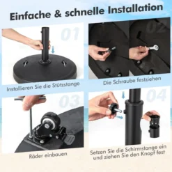 23 kg Sonnenschirmständer mit Rollen & Griffen Schirmständer für Schirmstangen von 38/48 mm Ø52 cm Marktschirmständer