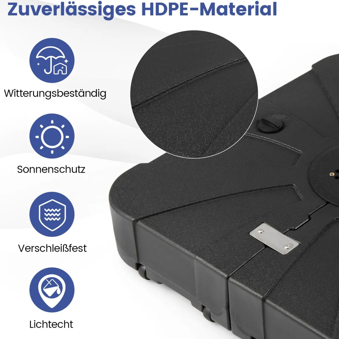 170 kg Sonnenschirmständer mit Rollen HDPE 88cm quadratisch füllbar für Garten Terrasse Poolbereich Schwarz
