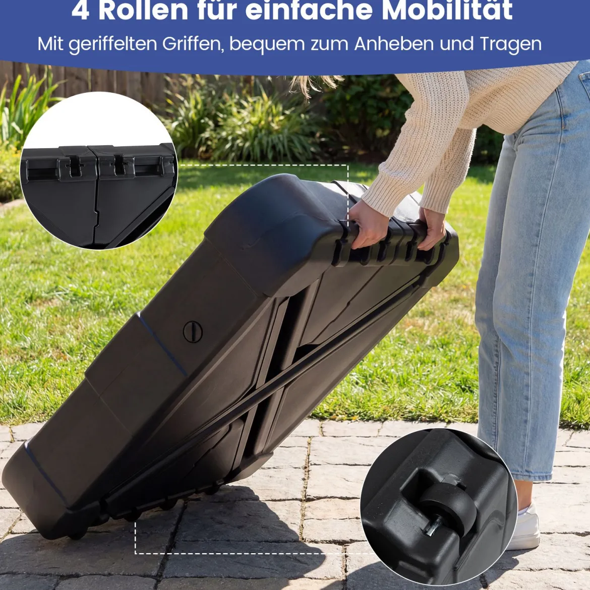 170 kg Sonnenschirmständer mit Rollen HDPE 88cm quadratisch füllbar für Garten Terrasse Poolbereich Schwarz