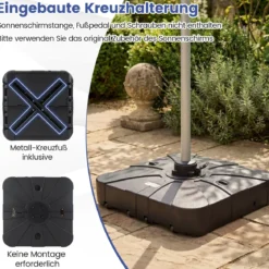 170 kg Sonnenschirmständer mit Rollen HDPE 88cm quadratisch füllbar für Garten Terrasse Poolbereich Schwarz