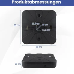 170 kg Sonnenschirmständer mit Rollen HDPE 88cm quadratisch füllbar für Garten Terrasse Poolbereich Schwarz