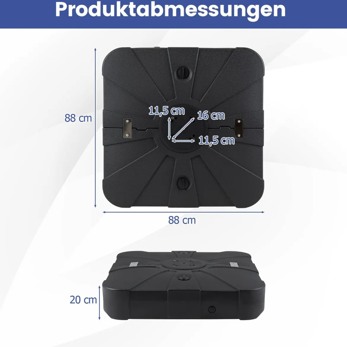 170 kg Sonnenschirmständer mit Rollen HDPE 88cm quadratisch füllbar für Garten Terrasse Poolbereich Schwarz