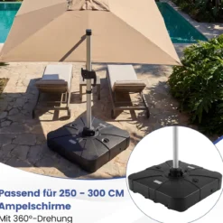 170 kg Sonnenschirmständer mit Rollen HDPE 88cm quadratisch füllbar für Garten Terrasse Poolbereich Schwarz