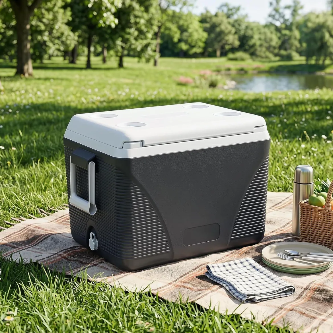 Kühlbox 41 L Thermobox ohne Strom bis 5-7 Tage Kühlung Isolierbox aus Kunststoff mit 4 Getränkehaltern