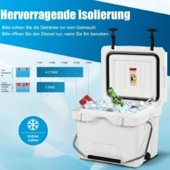 Kühlbox mit 15 L Fassungsvermögen Eistruhe mit Griff Ablassstopfen & 2 Getränkehaltern Weiß