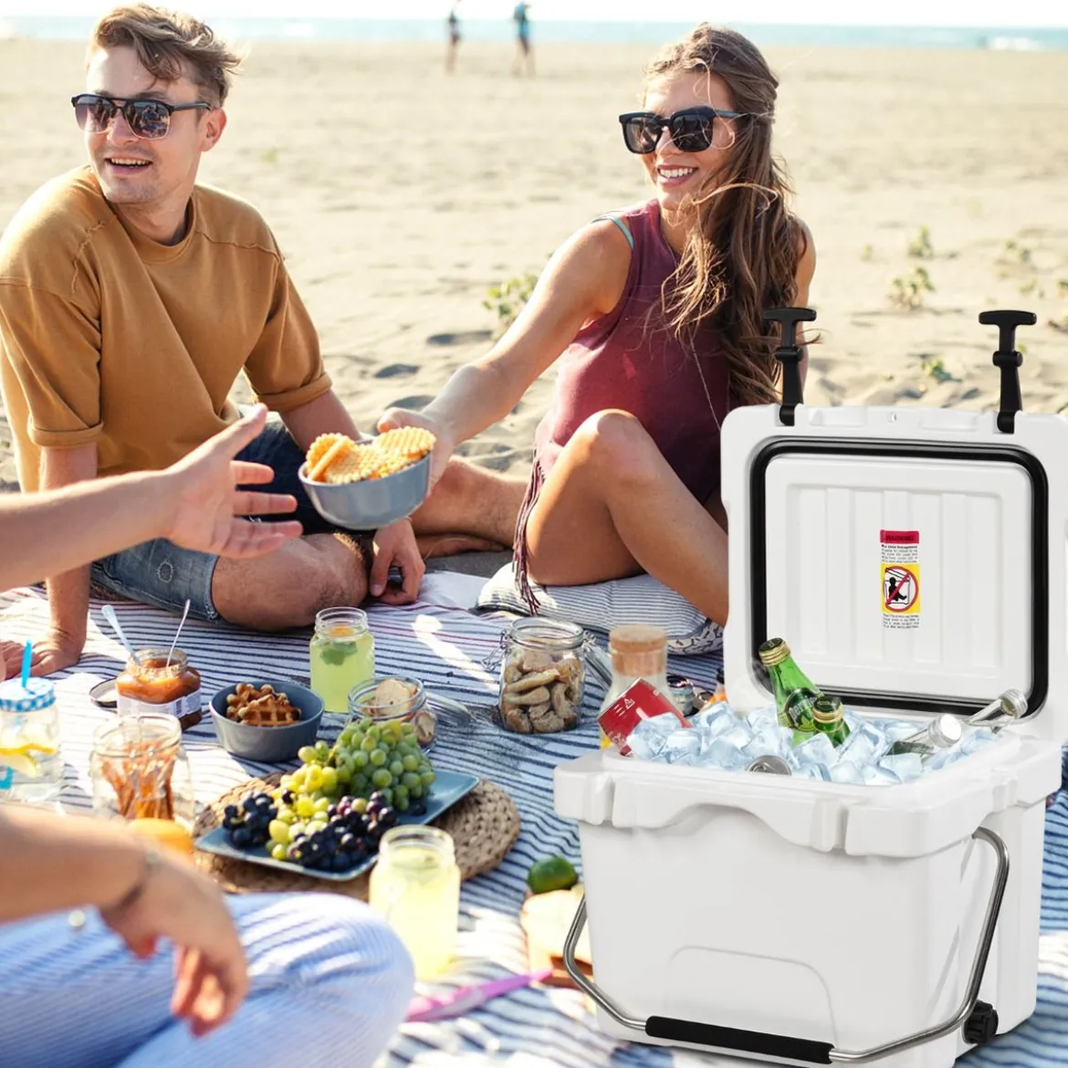 Kühlbox mit 15 L Fassungsvermögen Eistruhe mit Griff Ablassstopfen & 2 Getränkehaltern Weiß