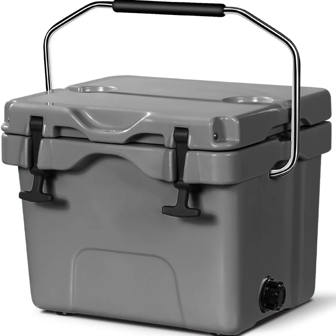 Kühlbox mit 15 L Fassungsvermögen Eistruhe mit Griff Ablassstopfen & 2 Getränkehaltern Grau