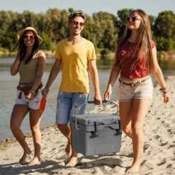 Kühlbox mit 15 L Fassungsvermögen Eistruhe mit Griff Ablassstopfen & 2 Getränkehaltern Grau