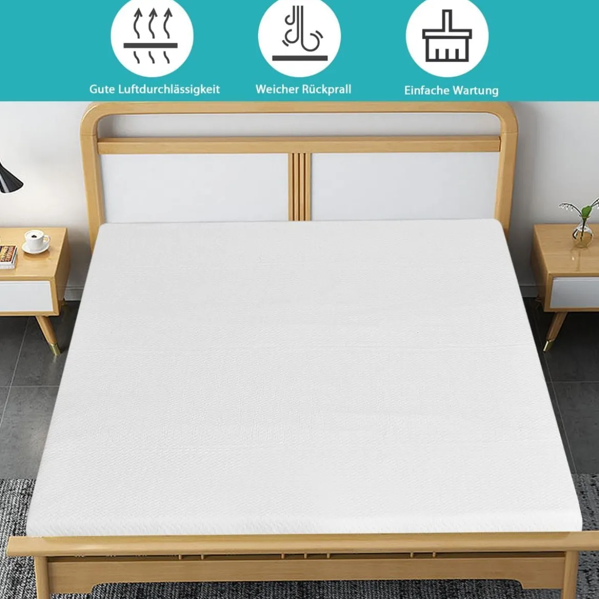 Kühlender Gel-Topper Matratzenauflage mit abnehmbarem Bezug 200 x 140 x 5 cm Weiß