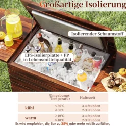 Kühlwagen Getränkewagen mit 2 Seitenablagen Holz Servierwagen Kühlbox Getränkekühler Eiswagen