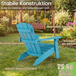 Kinder Adirondack Stuhl aus HIPS Gartenstuhl mit Ergonomischer Rückenlehne Türkis
