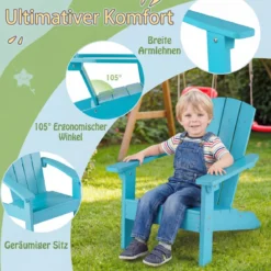 Kinder Adirondack Stuhl aus HIPS Gartenstuhl mit Ergonomischer Rückenlehne Türkis