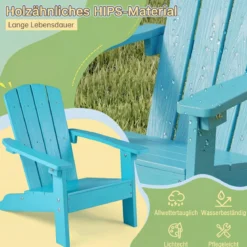 Kinder Adirondack Stuhl aus HIPS Gartenstuhl mit Ergonomischer Rückenlehne Türkis