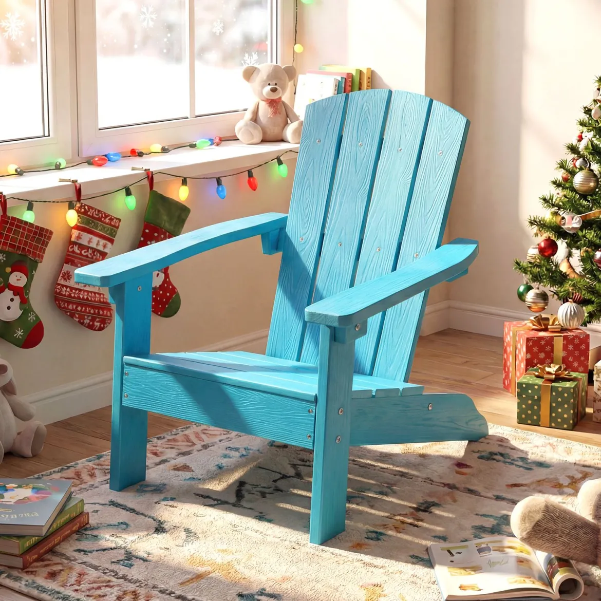 Kinder Adirondack Stuhl aus HIPS Gartenstuhl mit Ergonomischer Rückenlehne Türkis
