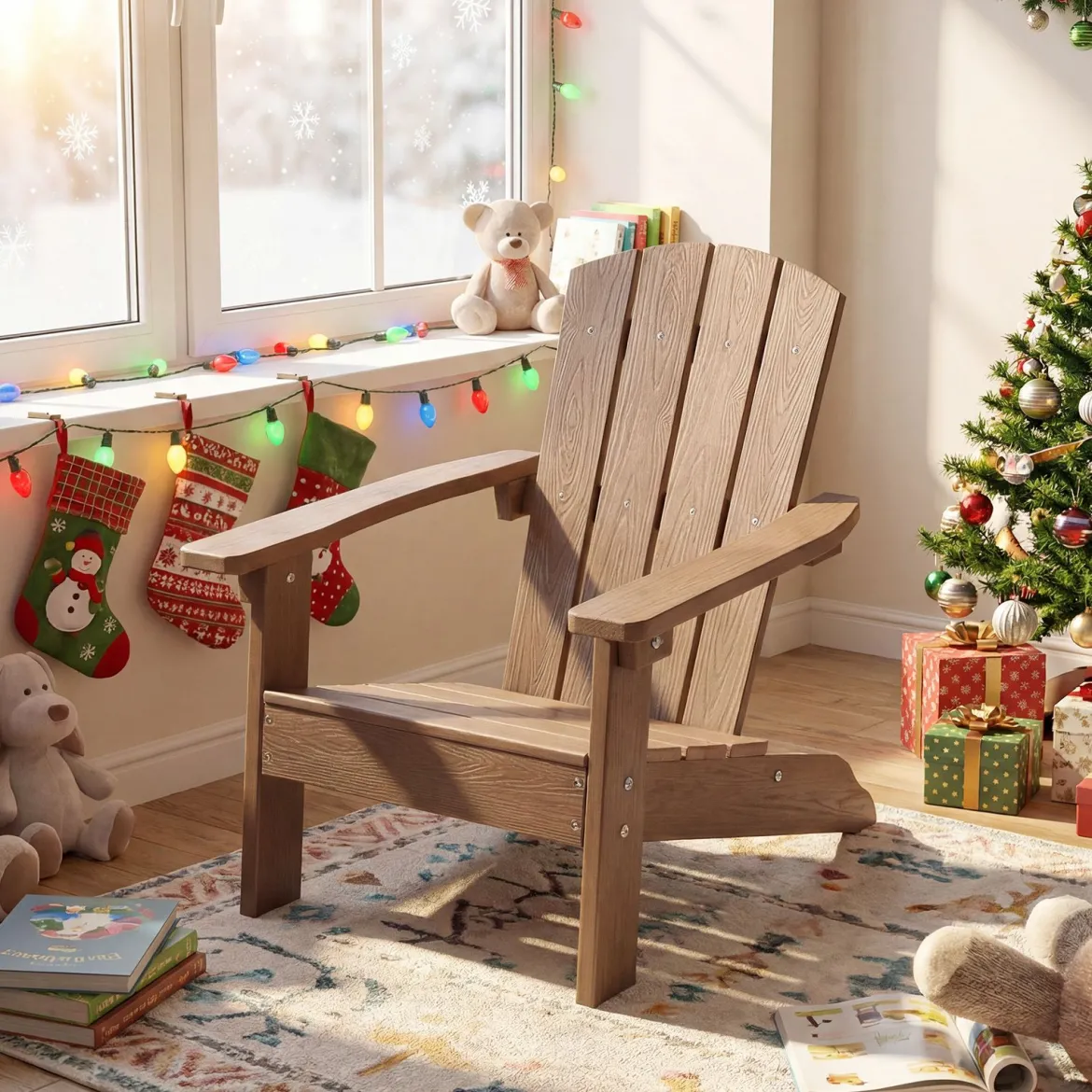 Kinder Adirondack Stuhl aus HIPS Gartenstuhl mit Ergonomischer Rückenlehne Braun