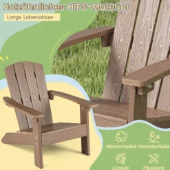 Kinder Adirondack Stuhl aus HIPS Gartenstuhl mit Ergonomischer Rückenlehne Braun