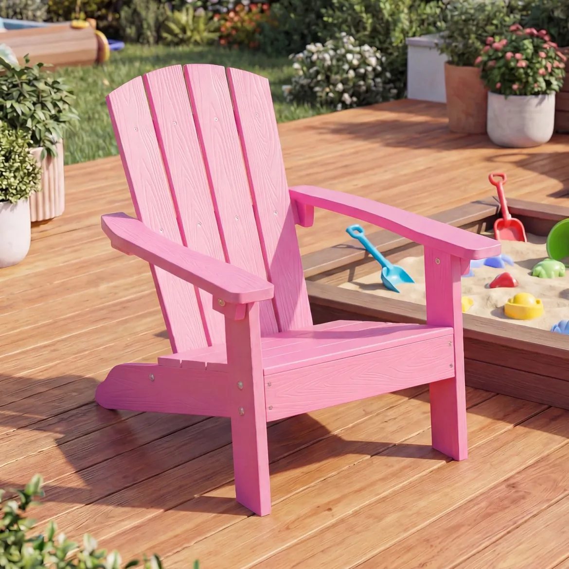 Kinder Adirondack Stuhl aus HIPS Gartenstuhl mit Ergonomischer Rückenlehne Rosa