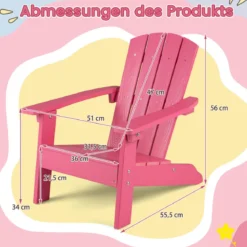 Kinder Adirondack Stuhl aus HIPS Gartenstuhl mit Ergonomischer Rückenlehne Rosa